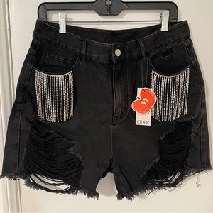 Rhinestone black jean shorts